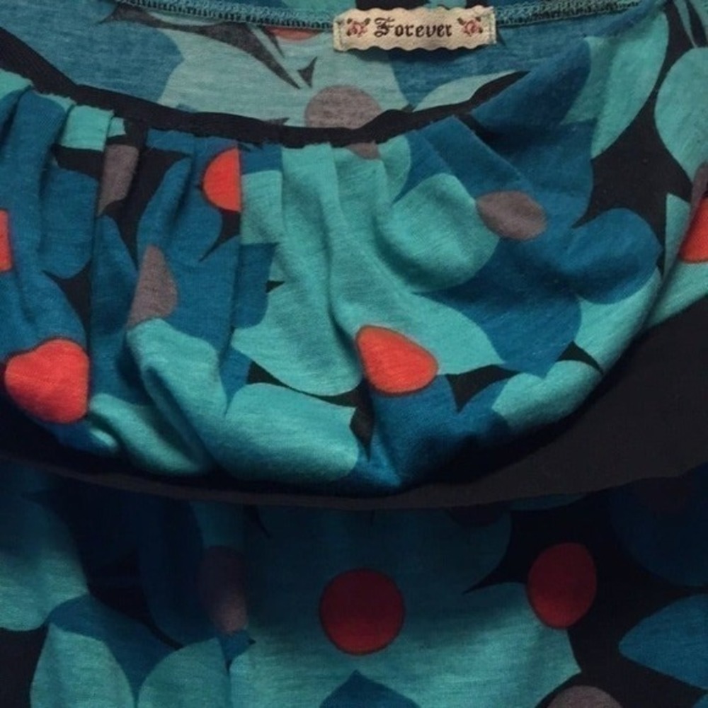Forever 21 Teal Floral Halter Mini Dress Blue Coral Summer Beach Sundress Y2K - Picture 3 of 3